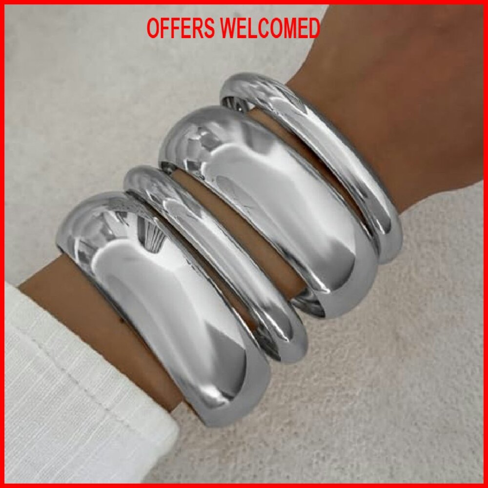 Chunky Wide Bangle Bracelet Stackable Statement C… - image 3